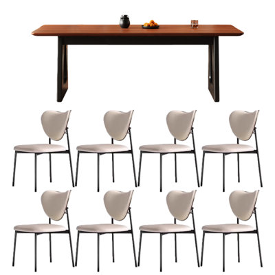 Solid wood rectangular dining table with black leg