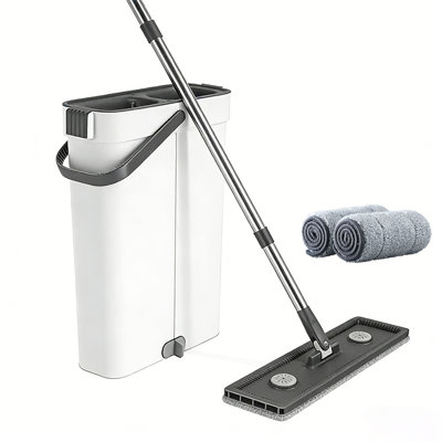 JOYBOS Hands-free Flat Mop Set, Self-cleaning Microfiber Mop, Flat Mop, Suitable for Hardwood and Tile Cleaning, Comes with 2 Microfiber Mop Cloths