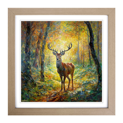 Stag In A Forest Neo-Impressionism - Framed Print