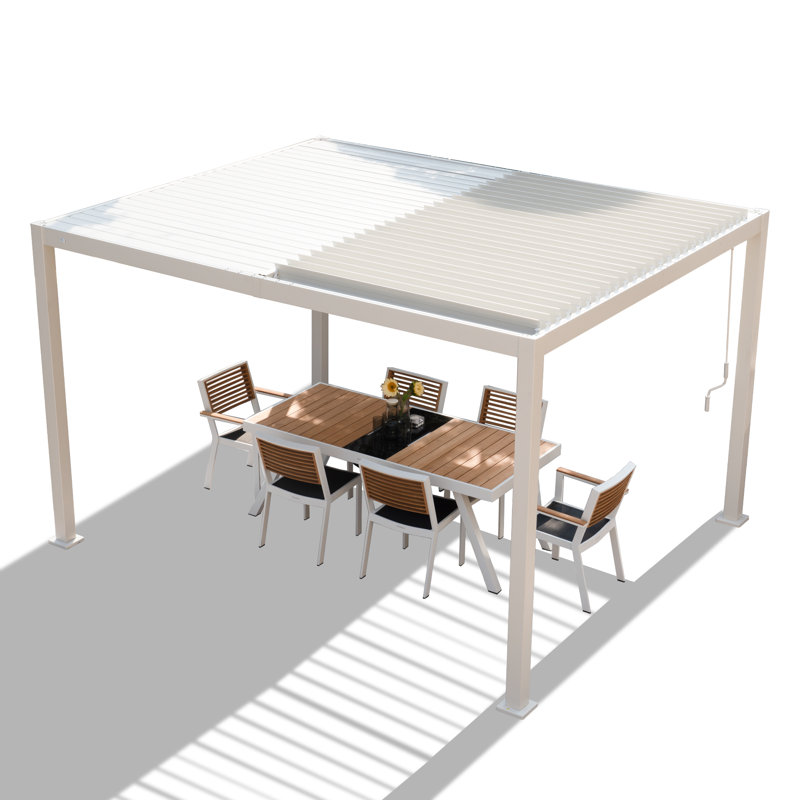 White Aluminum 10'x12' Outdoor Louvered Pergola with Adjustable Roof