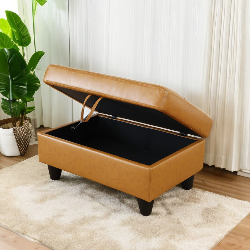 Faux Leather Upholstered Storage Bench, Ginger