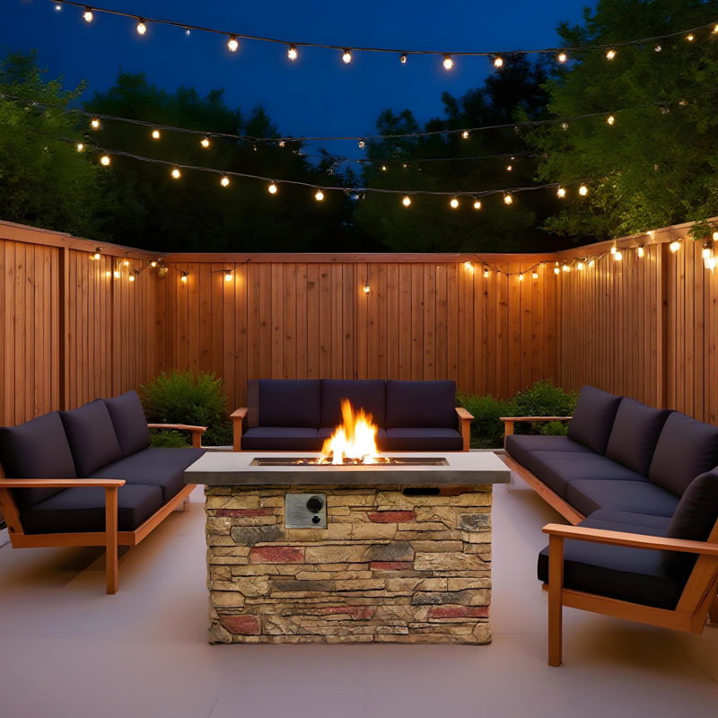 Foyer d'extérieur au propane 50000, 42 pouces pour patio, avec brûleur en acier inoxydable et foyer à deux vitesses à contrôle de flamme pour l'extérieur, béton, allumage par impulsion
