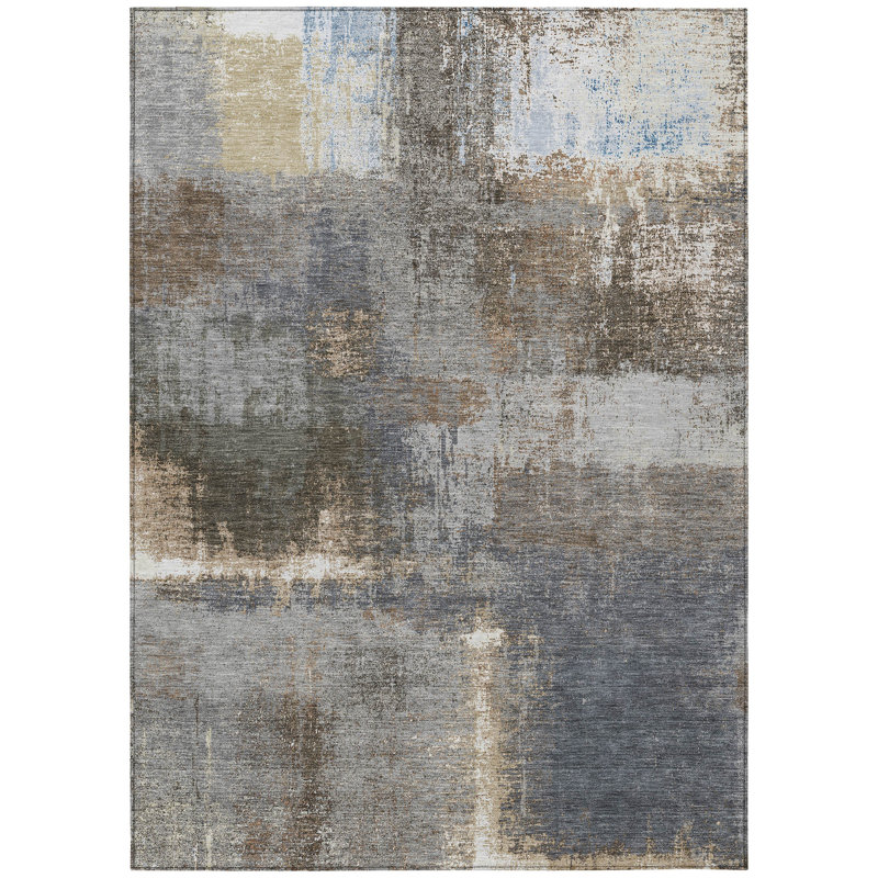 Tapis extérieur lavable abstrait kaki et brun 3 pi x 5 pi