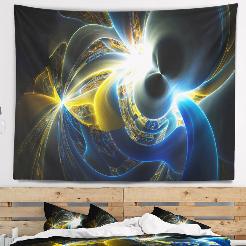 Tapisserie de plasma jaune incandescente abstraite blue, H 32 po x l 39 po