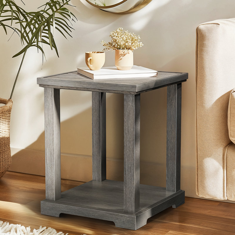 Wakeham Square Pedestal End Table with Storage , Gray, 17.7" W x 17.7" D