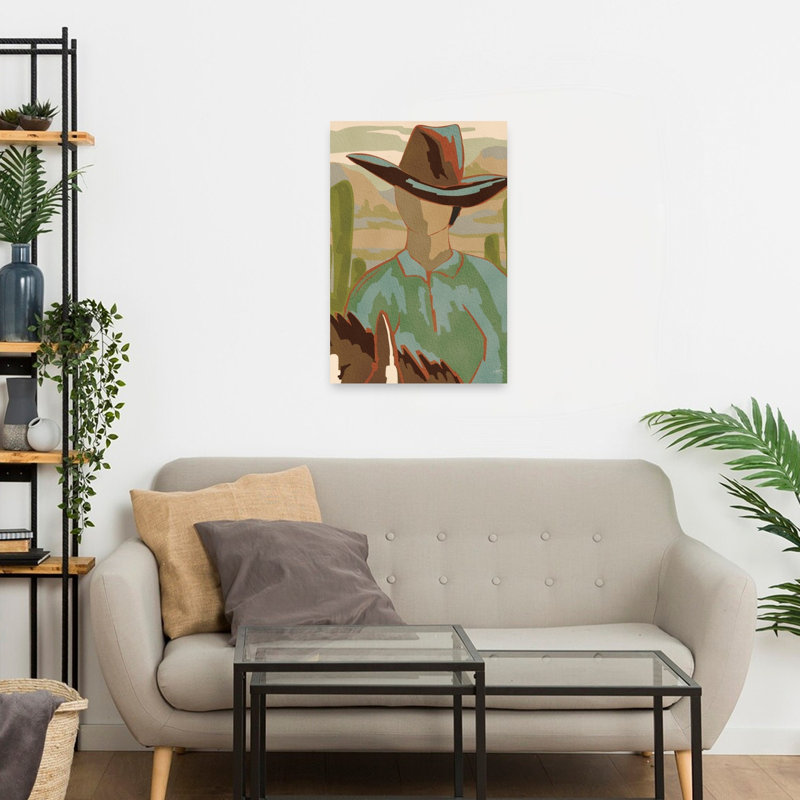 «Dusty Rider I», reproduction abstraite de cactus contemporain, art mural, 24" H x 16" W