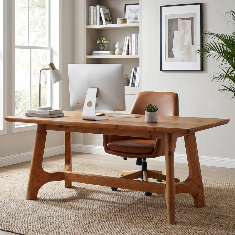 62.99" Solid Wood Executive Desk, Large Rectangular Home Office Desk, Farmhouse Style