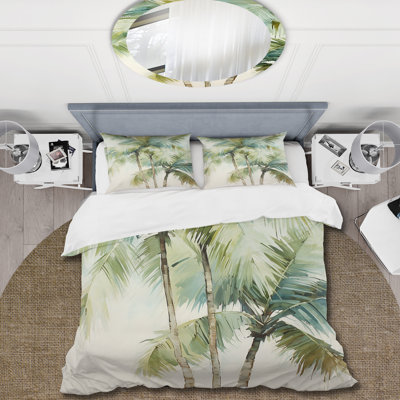 Ensemble de housse de couette Green Minimalisme Palm Trees I - Palmiers et palmiers