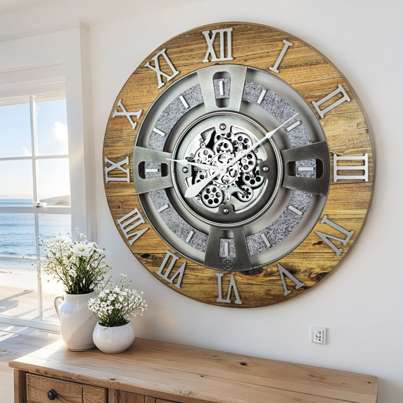 Solid Wood Wall Clock, Wood Stone, Large 61cm