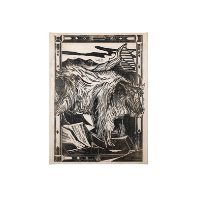 Linocut I (Ram) a Hand Embelished Textured Canvas
