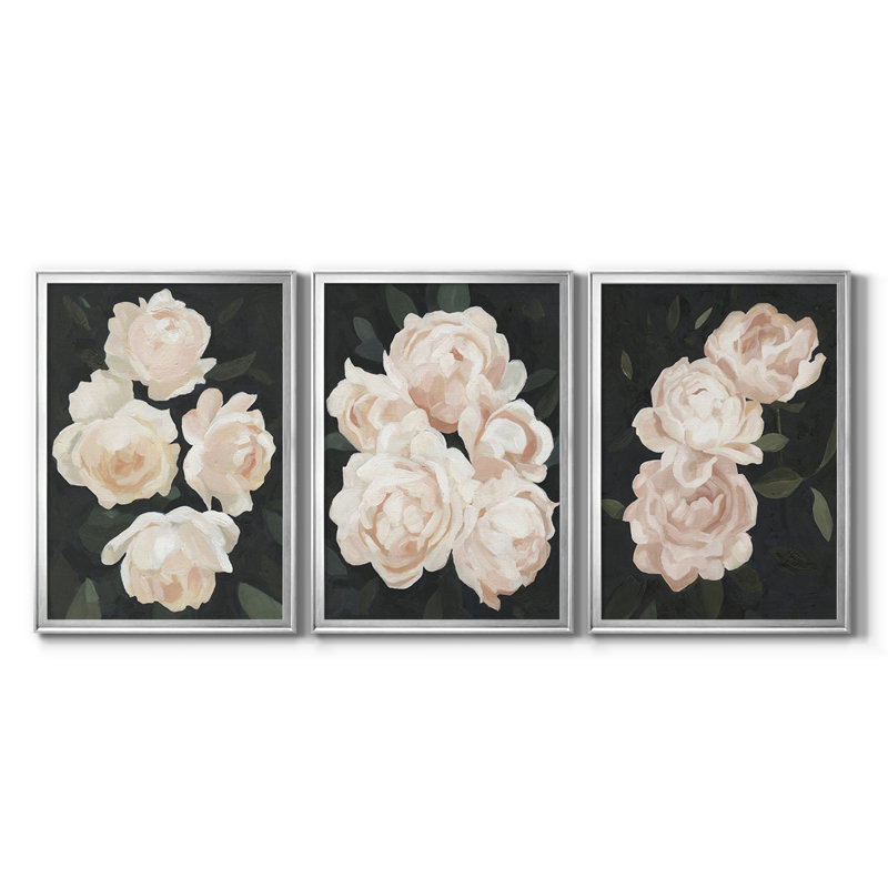 Nighttime Flora I - Toile tendue avec châssis sur mesure - 3 pièces, Argent argent, H 27 po x l 39 po