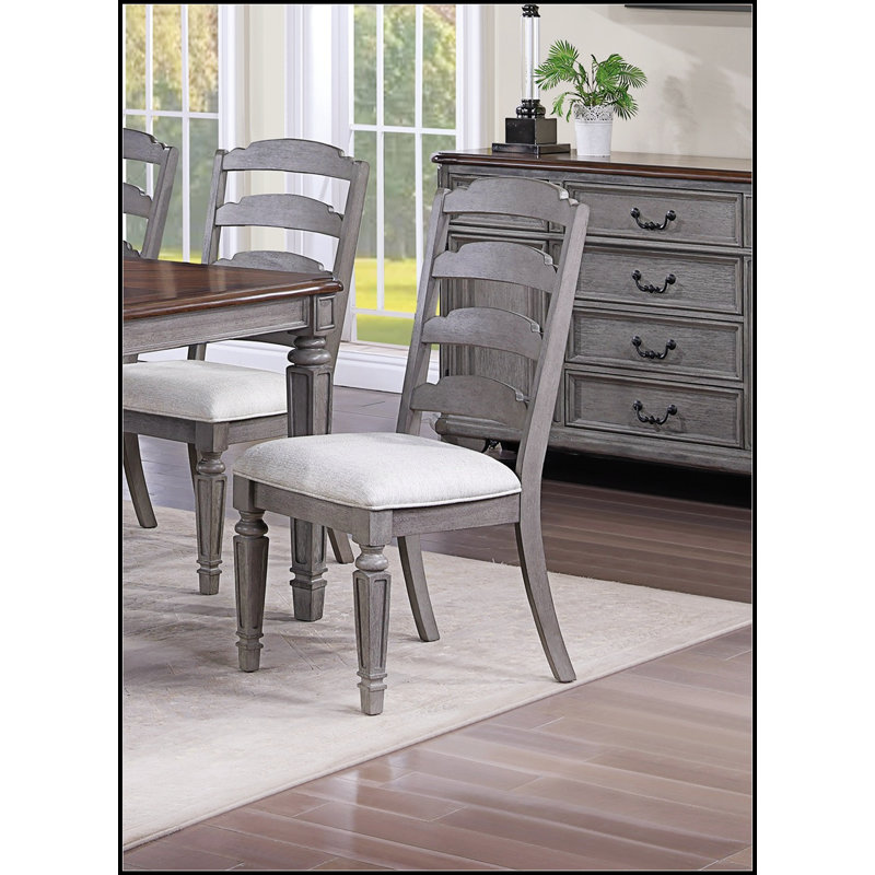 Ensemble de 2 chaises d'appoint de style contemporain gris clair avec structure en bois et dossier à échelle pour un repas élégant