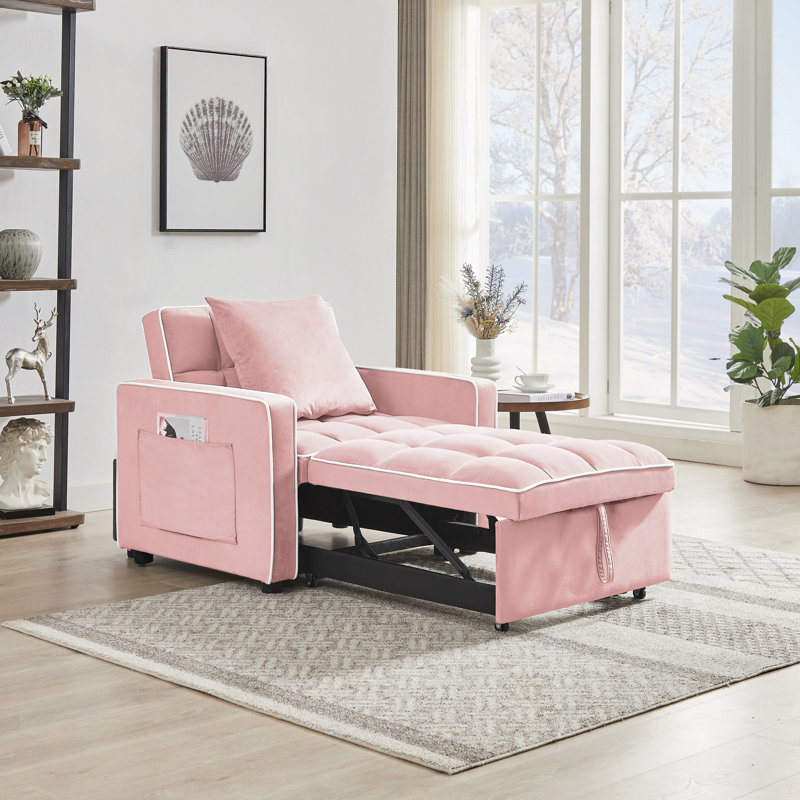 Trois-en-un Canapé-lit Canapé-lit pliant Dossier réglable dans un canapé Fauteuil inclinable Lit simple Fauteuil-lit, Pink