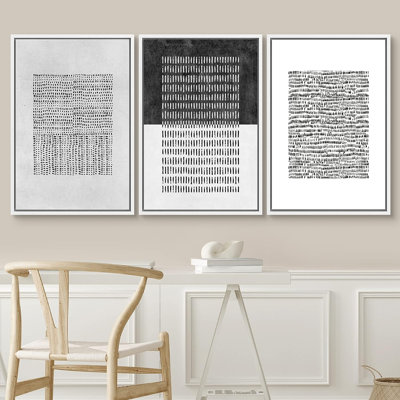 «Geometric Block Abstract Shapes Cozy Neutral», reproduction sur toile 3 pièces