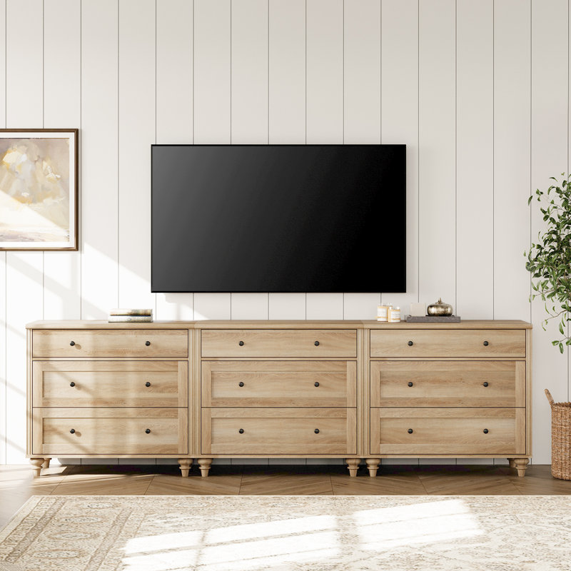 TV Stand With 9 Drawers, Wood TV Cabinet Entertainment Center, 3-In-1 Kids Dresser With 3 Drawers For Bedroom Living Room