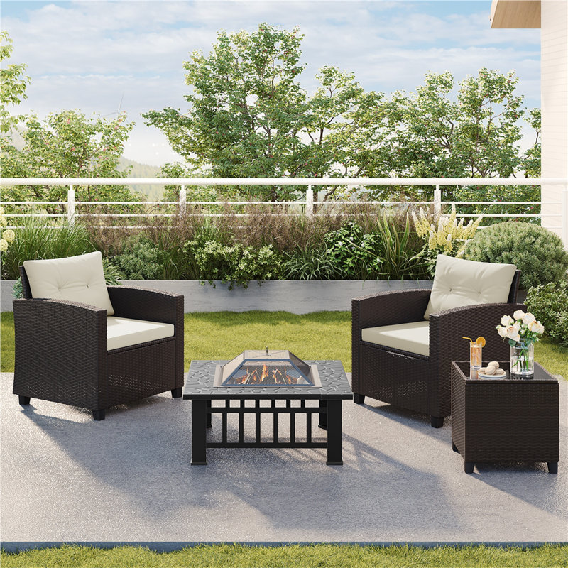 Patio Bistro Set with Cushions and Pillows, Brown