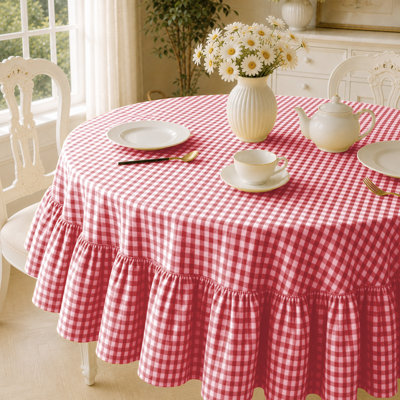 100% Cotton Plaid Tablecloth With Ruffled Edge