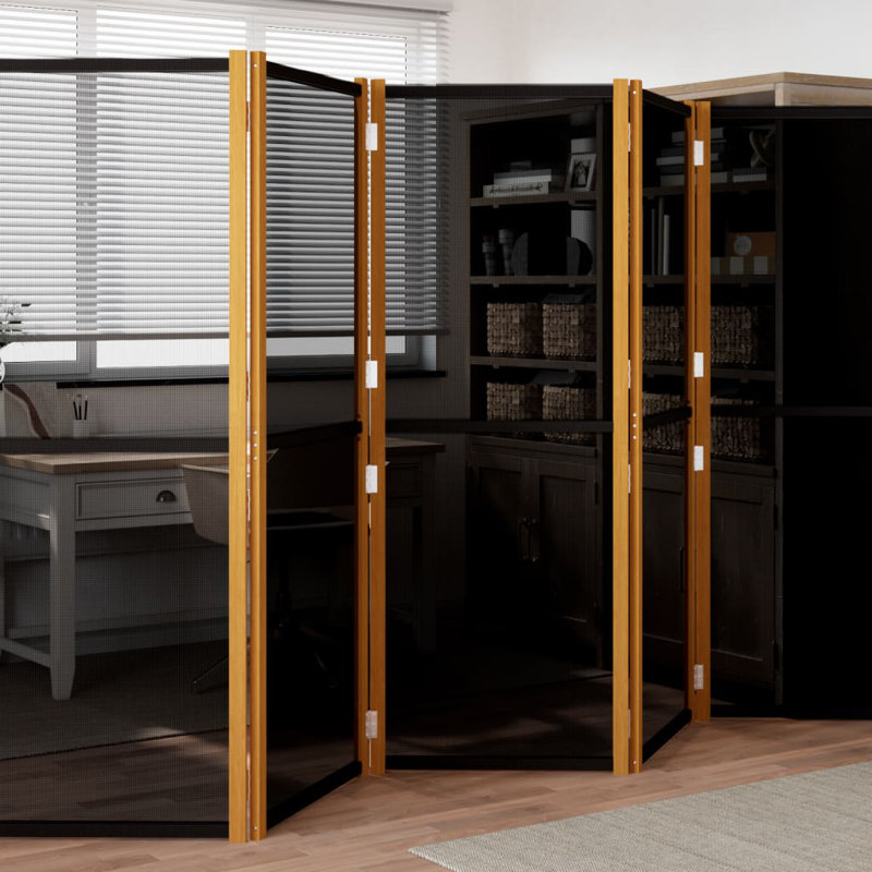 Metts 457.2cm H Solid Wood Folding Room Divider, Black, 180cm H x 420cm W, 6