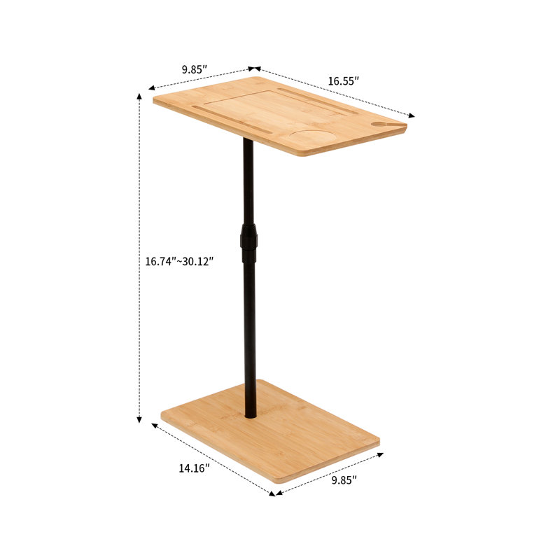 Modern and convenient adjustable height 360 degree swivel rectangle end table with cup holders and wine glass slots, phone and tablet slots for bedrooms, living rooms, and lounges