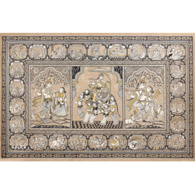 Histoire de Radhakrishna | Peinture de Patta sur soie de tussar