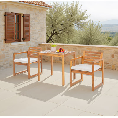 Ensemble de salle à manger d'extérieur en bois massif 3 pièces avec fauteuils rembourrés