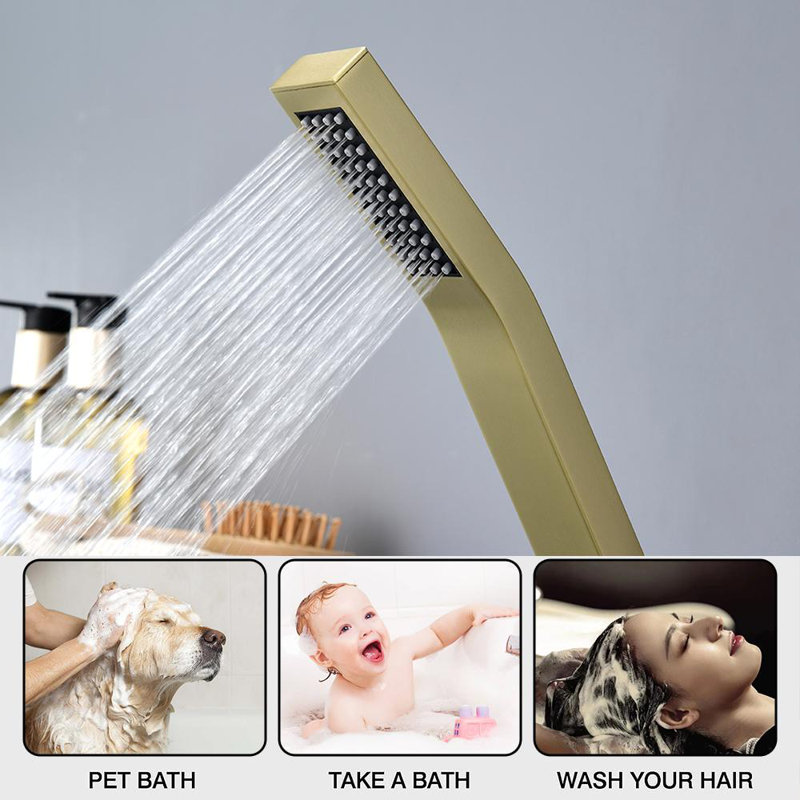 Brushed Gold Single Handle Waterfall Tub Faucet with Hand Shower