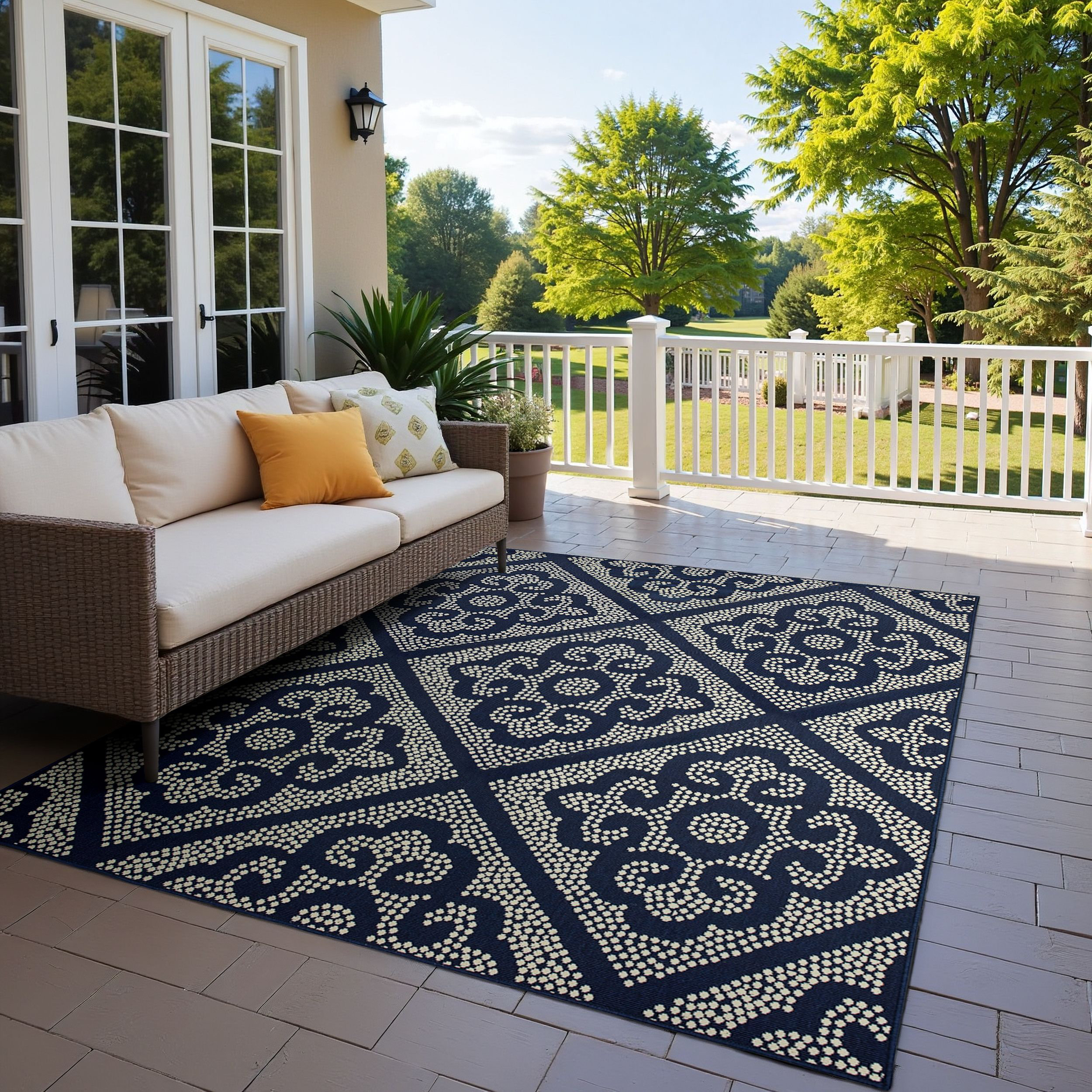 Lark Manor™ Anastasaos Moroccan Navy/Ivory Indoor / Outdoor Area Rug ...