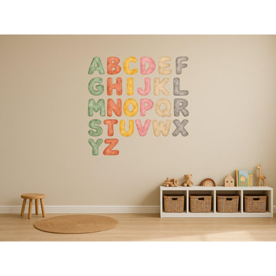 Boho Neutral Alphabet Wall Decals, Set of 26 Educational Peel and Stick Wall Stickers, Classroom Playroom Decor, Kids Learning Wall Art, 20"W x 20"H (50 x 50 cm)