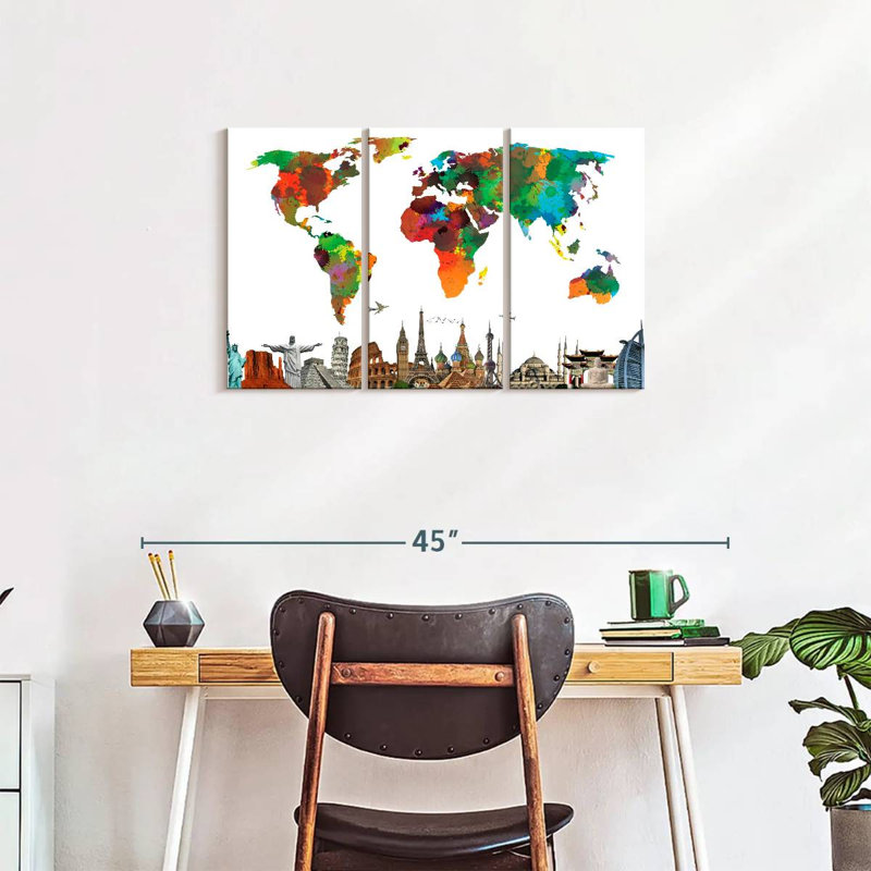 «Color Splash World Map», reproduction sur toile, H 20 po x l 33 po x 1,25 po