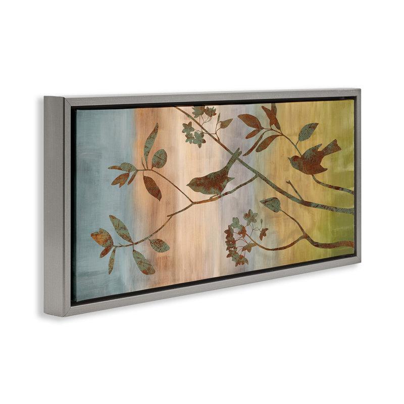 Collaged Bird Nature Silhouette, Luster Gray Floater Frame, 11" H x 25" W