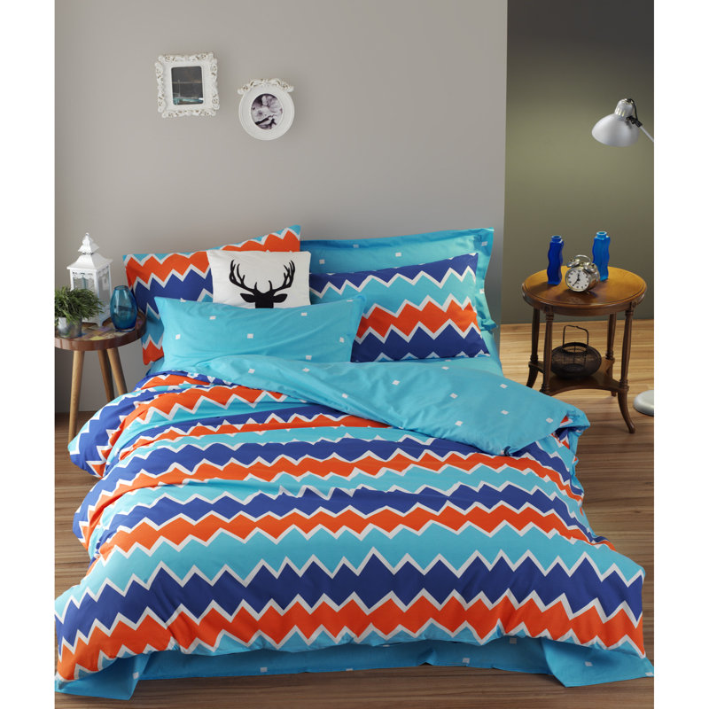 Zigros 142 TC, Orange/Blue/White, 220 x 240 cm - 2 Standard Pillowcases