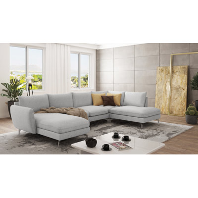 Modern U-shape Kimo Corner Sofa with Silver Metal Legs