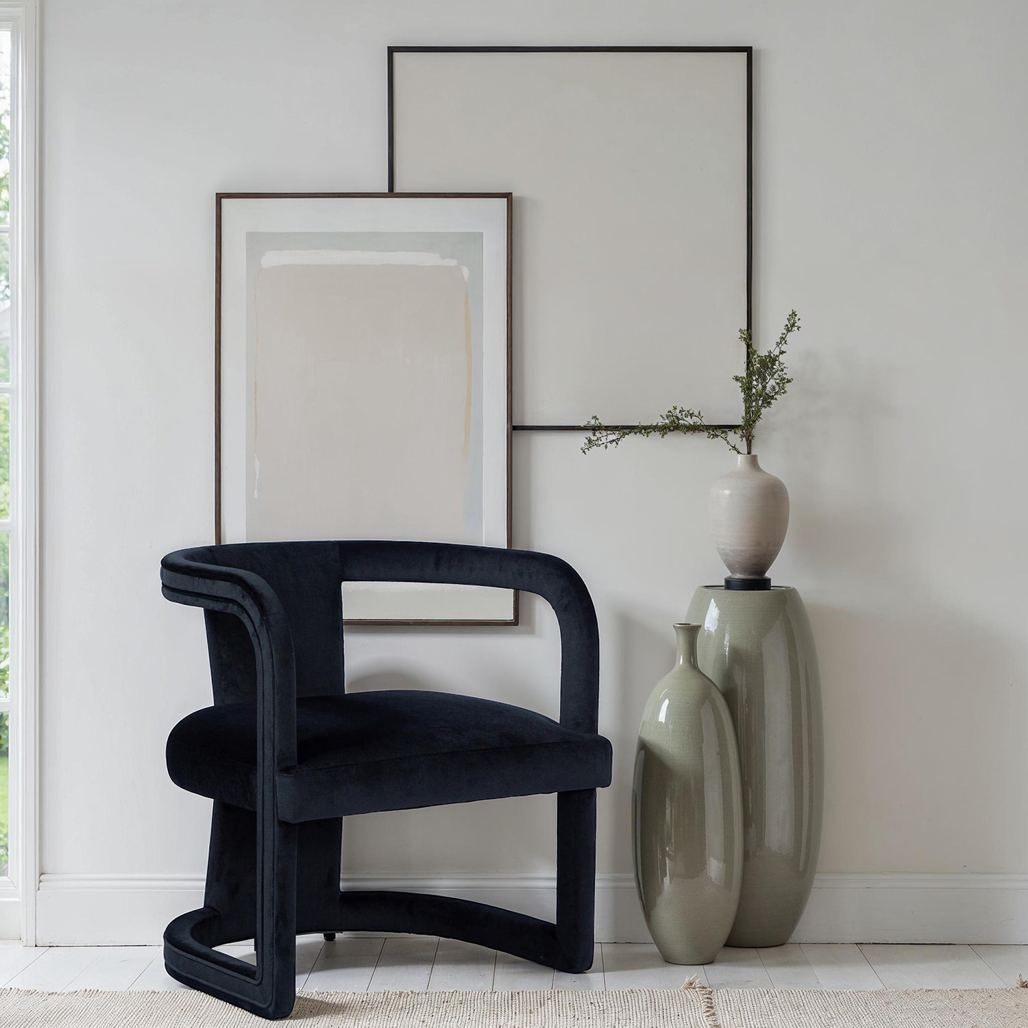 Nolita Mahogany Barrel Chair, Stax Black Performance Velvet