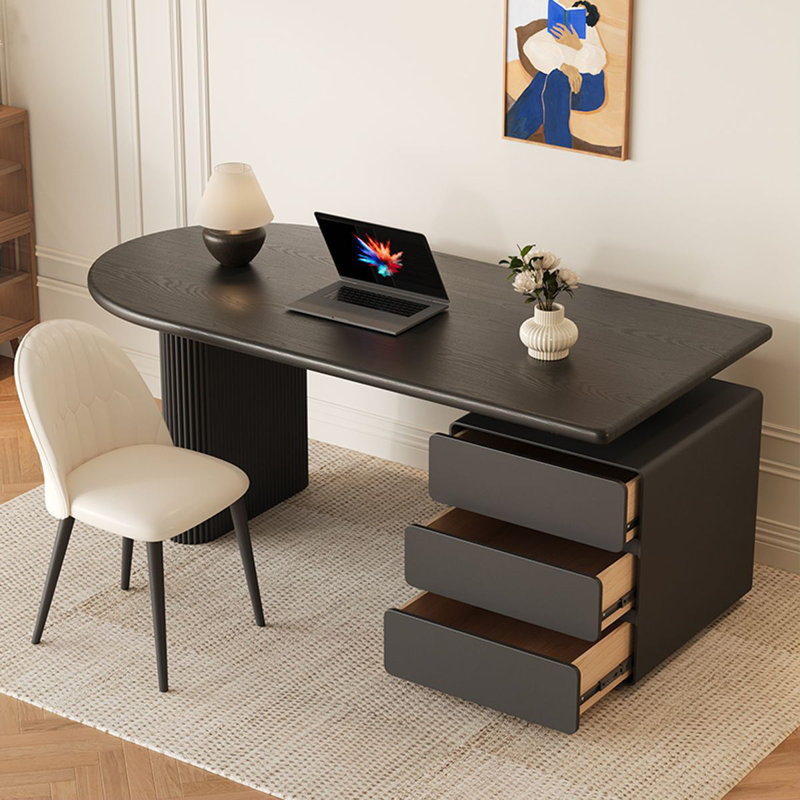 Bureaux rectangulaires noirs en bois manufacturé, H 29,53 po x l 70,87 po x P 35,43 po, Retour à droite