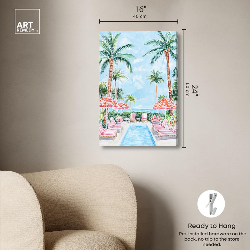 «Palm Tree Haven», reproduction d'art sur toile par Art Remedy, H 24 po x l 16 po, Toile tendue avec châssis