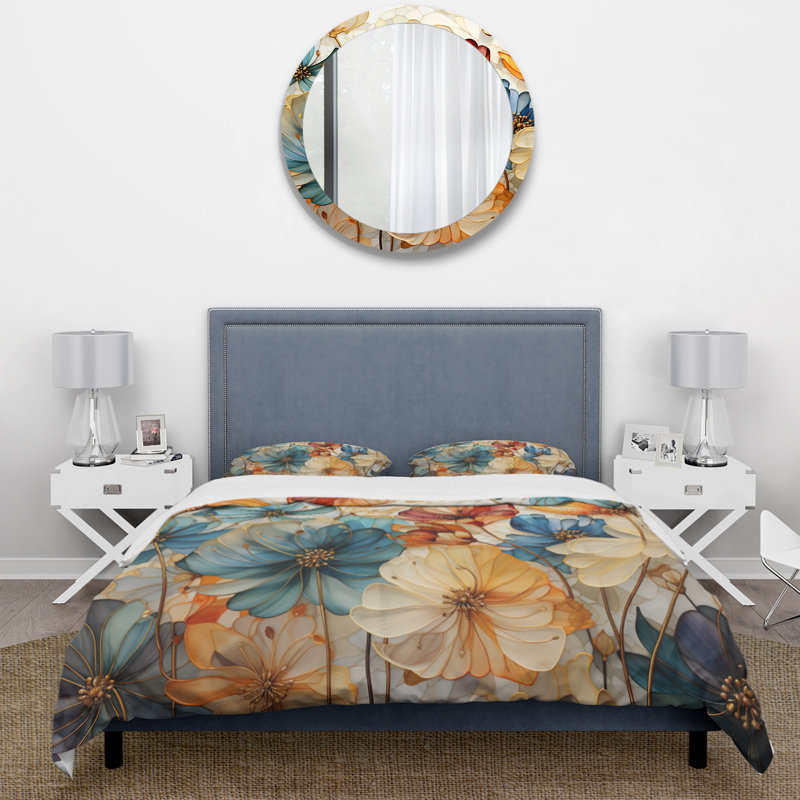 Ensemble de housse de couette Teal Orange Petal Mosaics II - Abstract Botanicals - Microfibre de polyester