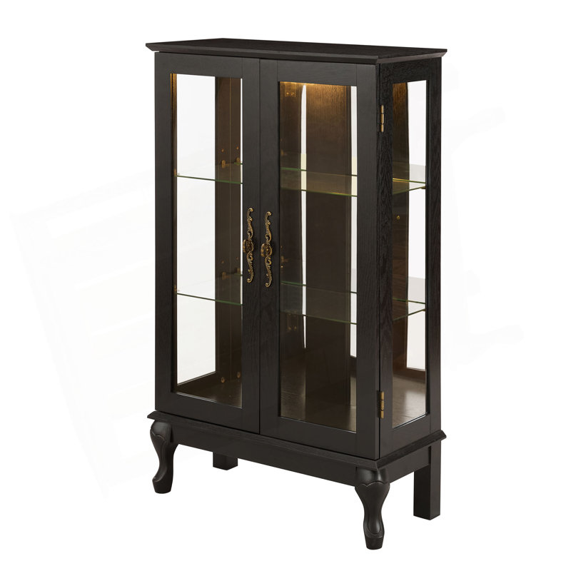 Vitrine avec portes en verre trempé, vitrine éclairée avec panneau arrière en miroir et tablettes réglables parfaites pour la maison ou le bureau (ampoule incluse)