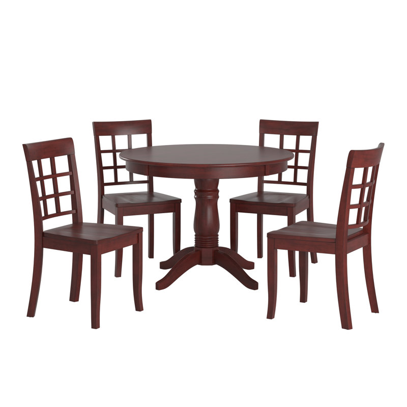 Alexa-Mae 4 - Person Solid Wood Top Pedestal Dining Set, Antique Berry