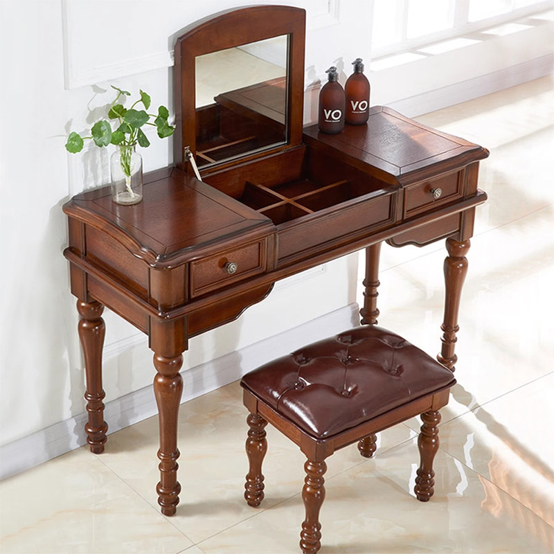 Coiffeuse avec miroir, 2 tiroirs, 1 chaise