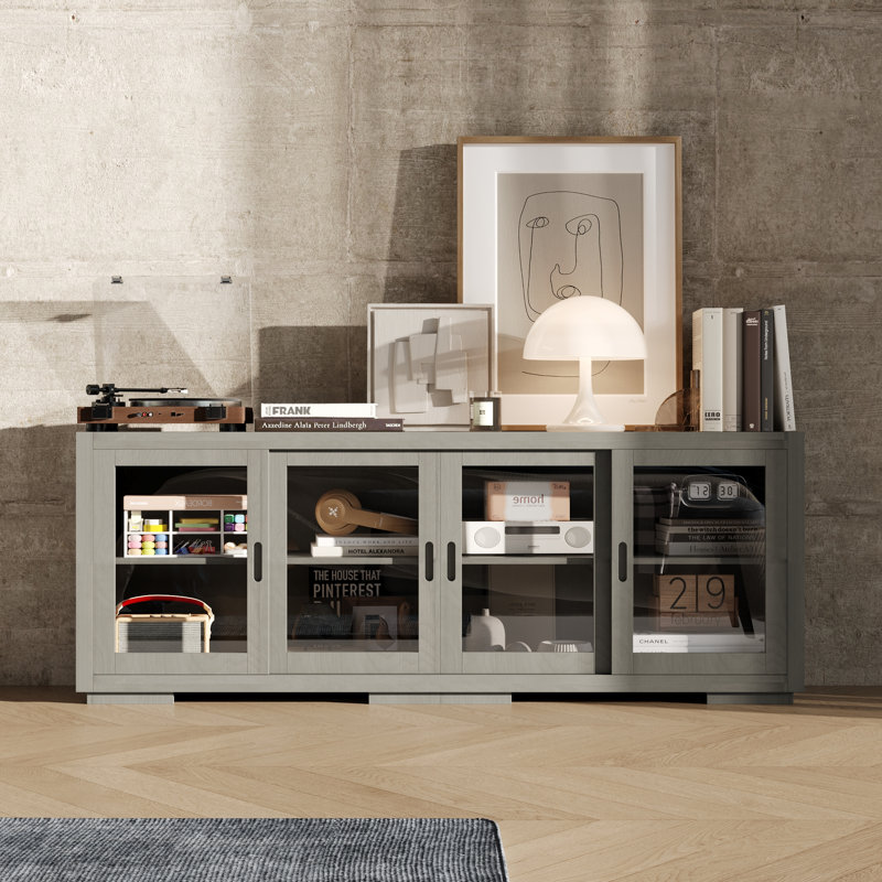 4-Door Accent Chest With Adjustable Shelves, Gray