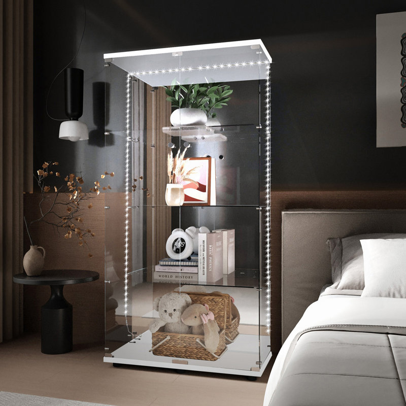 Vitrine en verre trempé avec DEL Bluetooth, Blanc