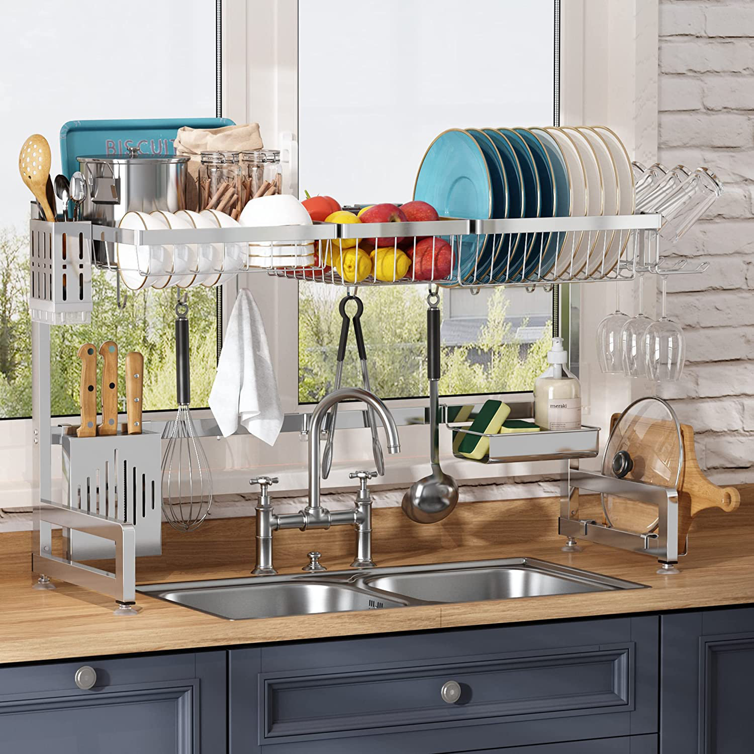 Better Chef 16 in. 2-Tier Silver Chrome Plated Standing Dish Rack