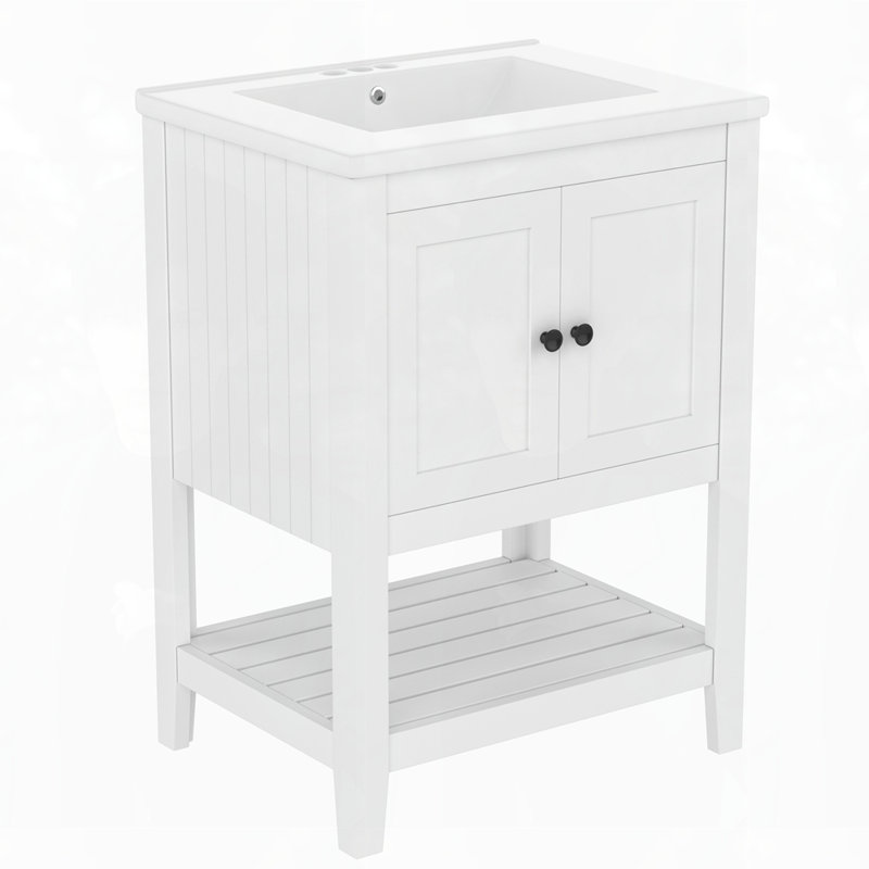 Solid Wood Frame Bathroom Vanity, White