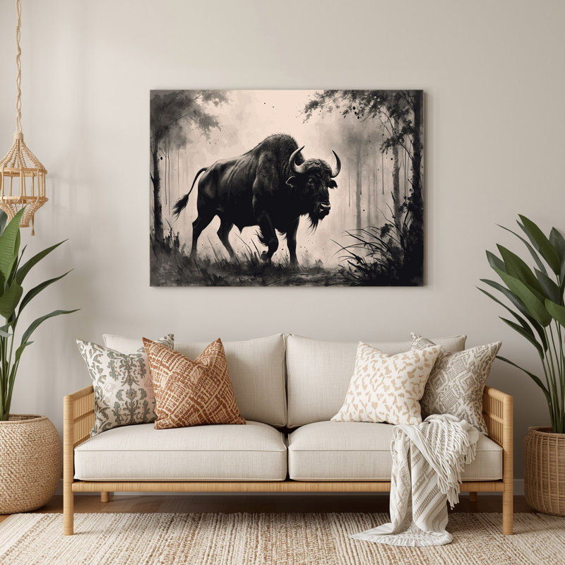 Faune forêt Buffalo, art mural en métal beige, H 11 po x l 14 po