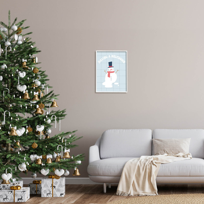 " Having A Meltdown Funny Snowman ", 20" H x 16" W x 1.5" D, Coastal White Framed Giclee