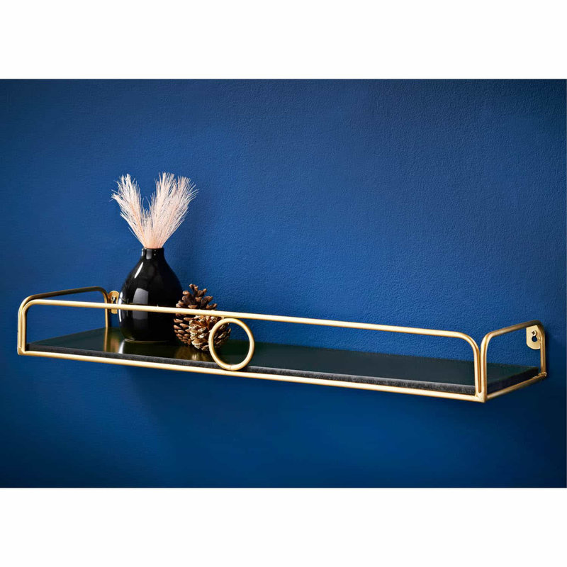 Columbiana Floating Shelf, 6.8cm H x 60cm W x 18cm D, Black/Gold
