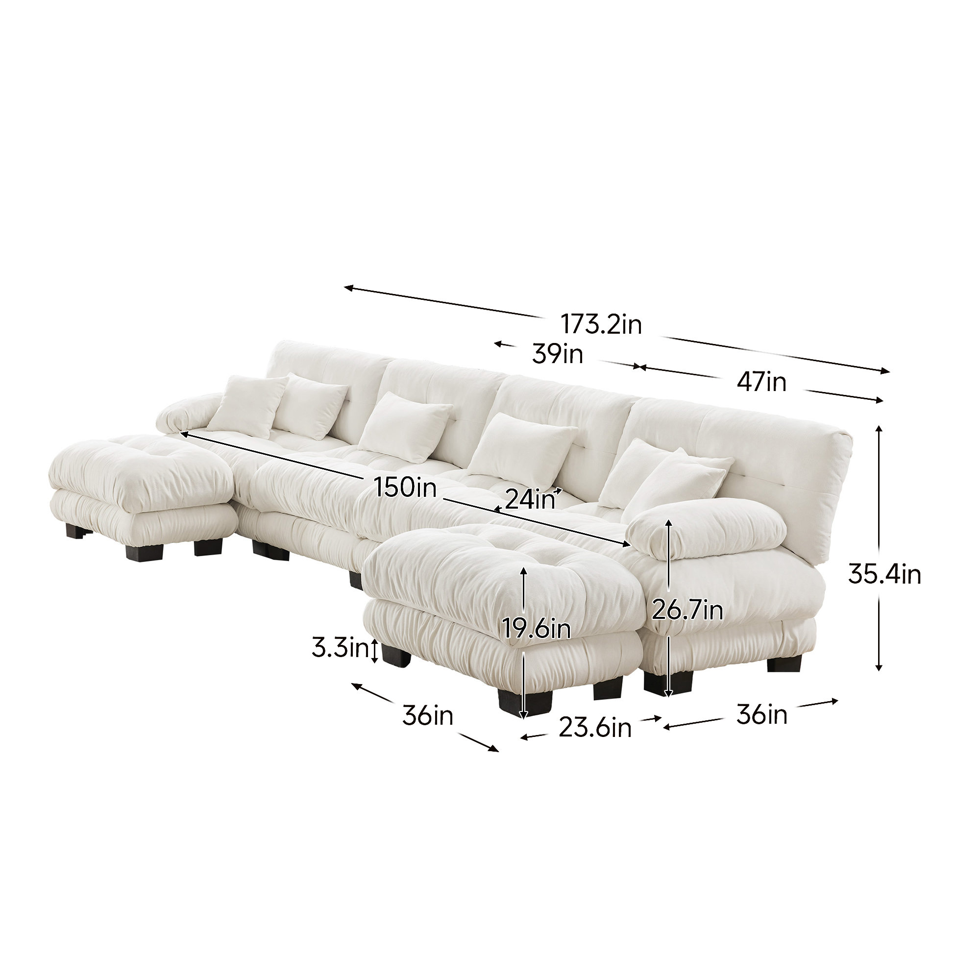 Hokku Designs Upholstered Comfy Cloud Couch U Shaped Sectional Sofa ...