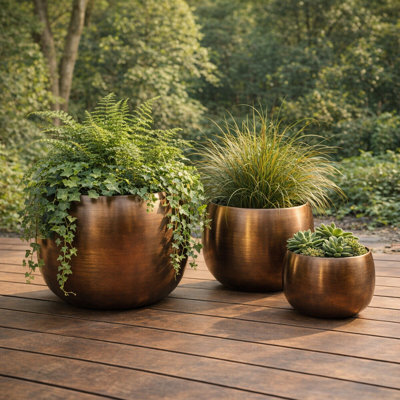 Pots de fleurs ronds décoratifs pour l'intérieur et l'extérieur - Pots de fleurs modernes pour la décoration du salon, de la terrasse et du jardin - Lot de 3, 35,5 cm, 30,5 cm, 23 cm
