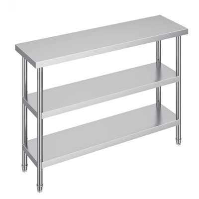 Table de préparation des aliments en acier inoxydable, table de travail de cuisine commerciale de 14 x 48 x 34 pouces, avec 2 tablettes réglables, table de préparation en métal robuste pour barbecue, cuisine, maison et garage