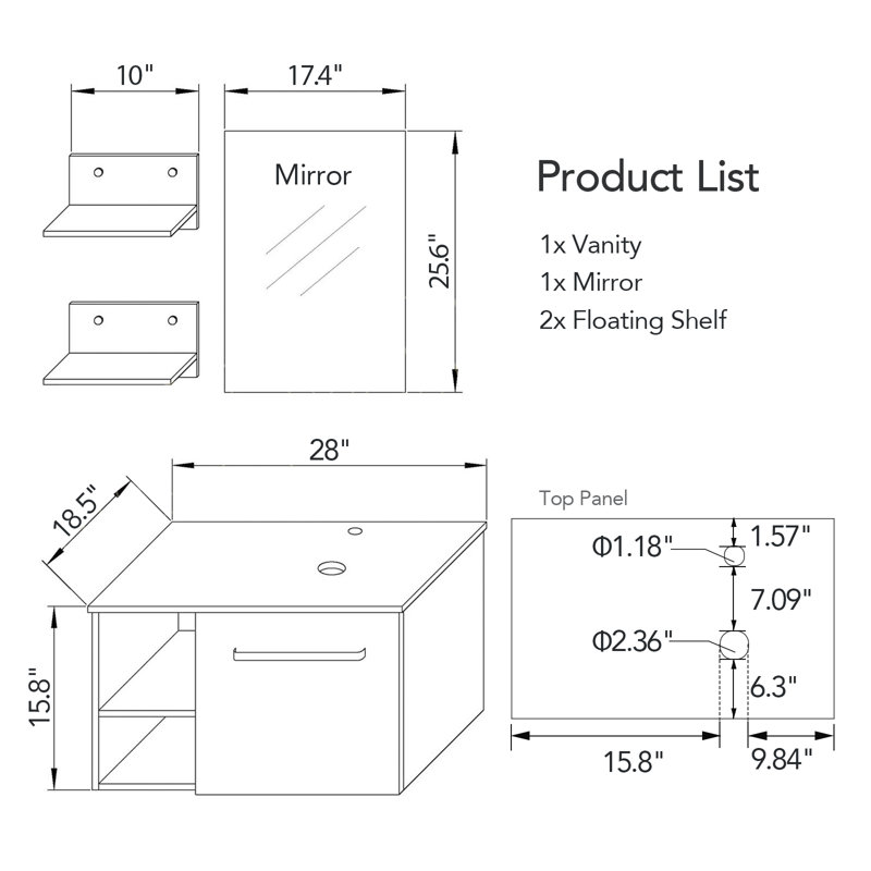 Ensemble de meuble-lavabo simple 28 po avec miroir 28 po, Bleu océan